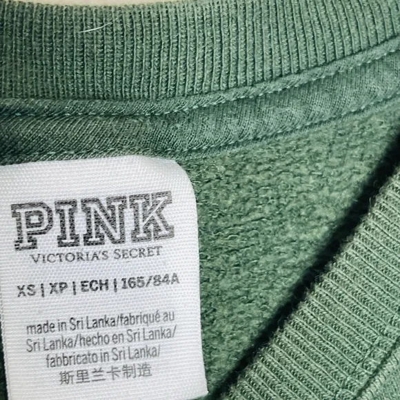 Victoria's Secret PINK Campus Sweatshirt Pullover Green Black Letters Logo - Picture 3 of 3